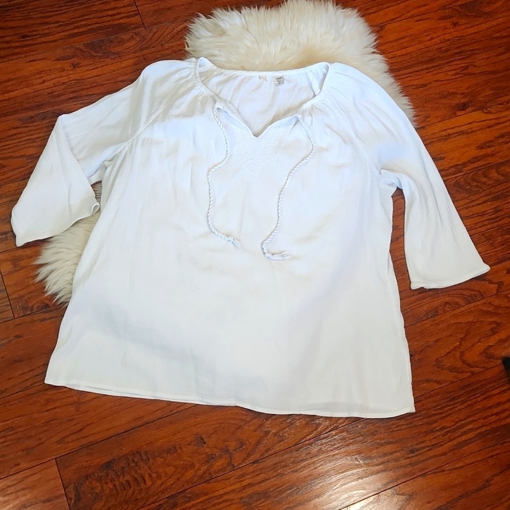 Boutique White Cotton Embroidered Front Peasent Summer Blouse